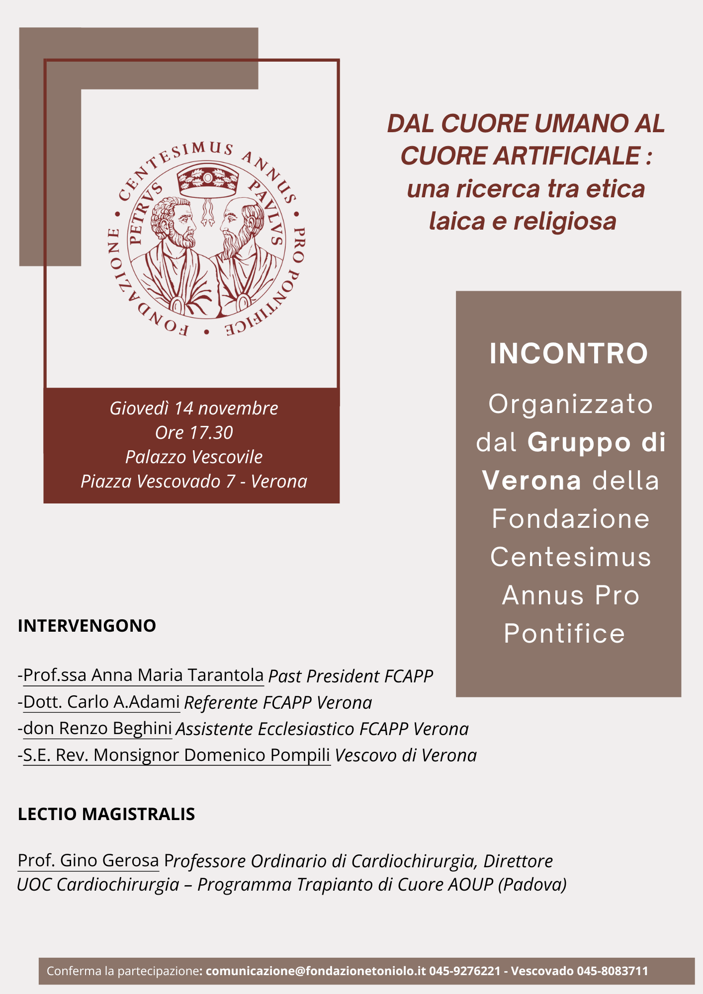 Convegno “Dal cuore umano al cuore artificiale” – Gruppo di Verona della Fondazione Centesimus Annus Pro Pontifice